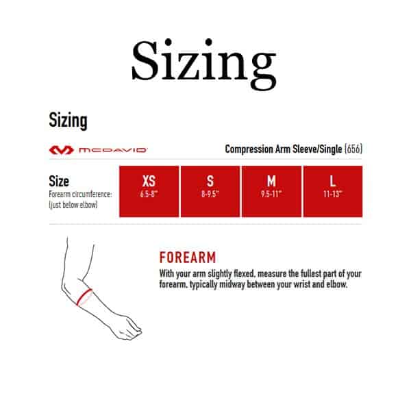 Mcdavid Compression Arm Sleeve Sizing Chart