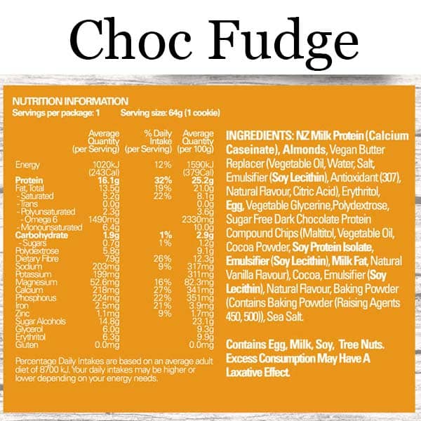 Justine's Complete Protein Cookie Choc Fudge 64g Nutrition Facts