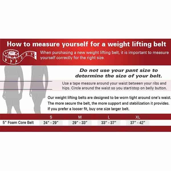 Foam Core Lifting Belt Size Guide