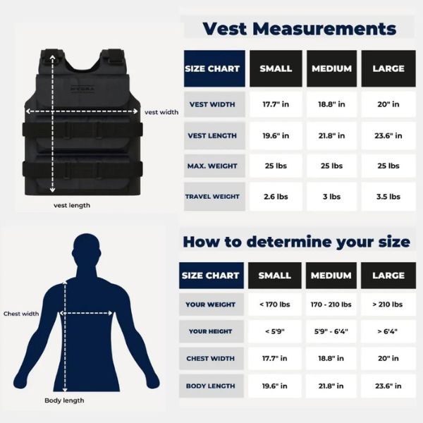 hydratech water vest size chart